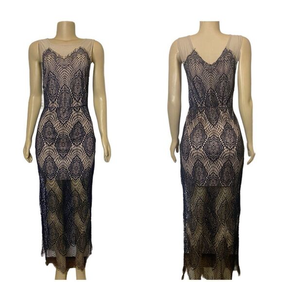 Dresses & Skirts - ❤️SOLD🎉Poetry Nude Mesh Black Lace Stretchy Maxi Dress Size Medium